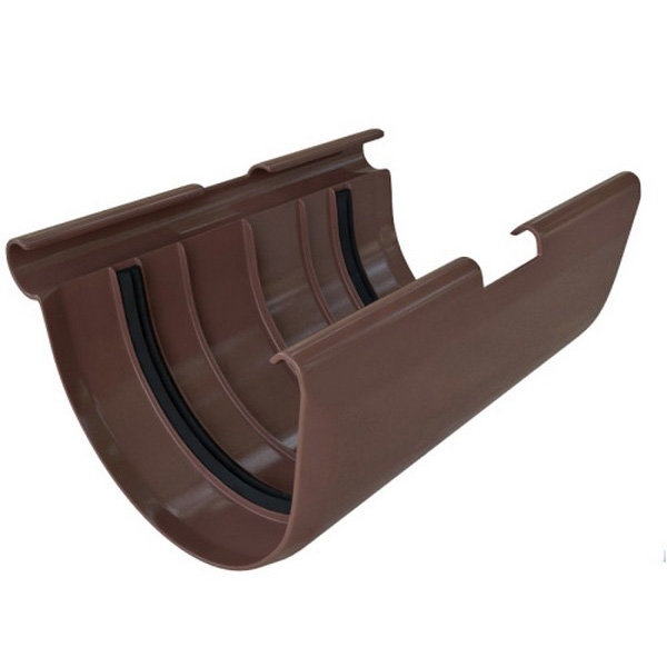 Водосток Альта-Профиль ПВХ – Соединитель желоба (коричневый) купить в Котласе